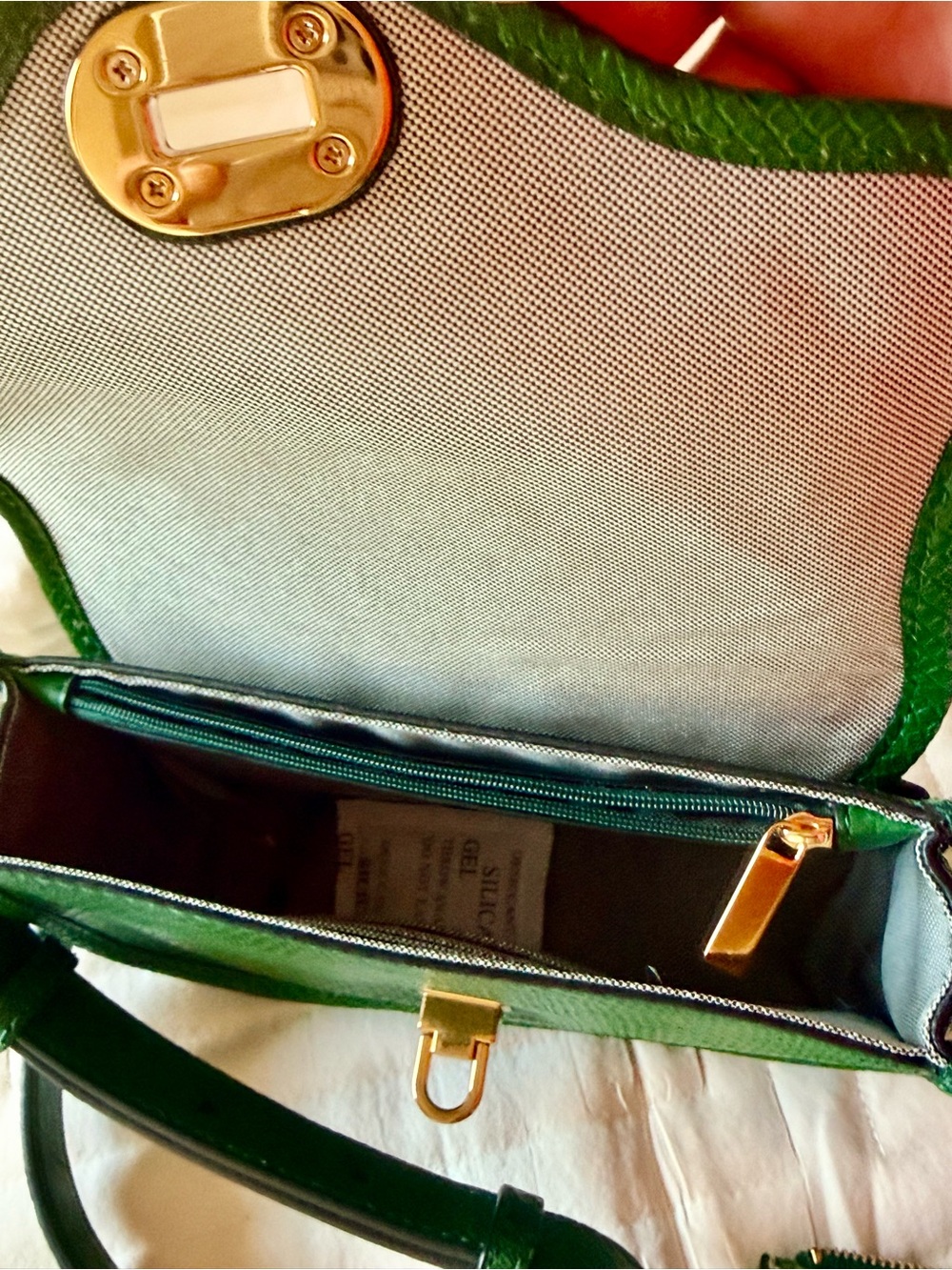Fossil 2 pc set Heritage Green Python leather crossbody bag & card wallet NWOT - Picture 5 of 8